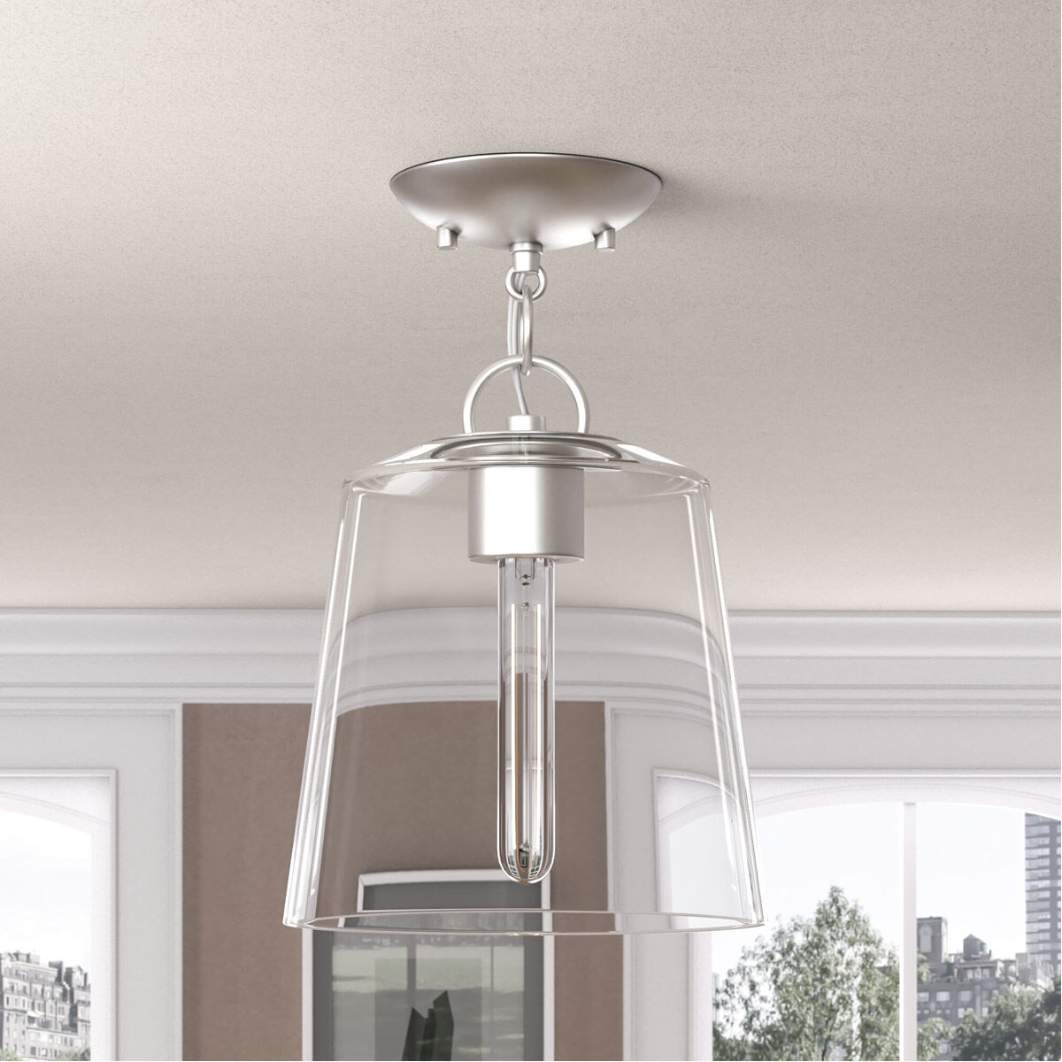Windrush 1 Light 9.75 inch Polished Nickel Semi-Flush Ceiling Light